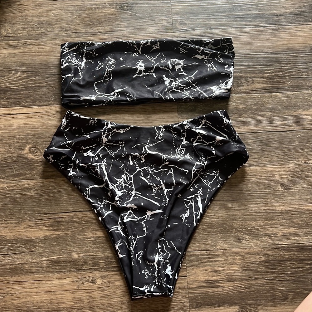 Black and white marble high waisted size medium shein bikini